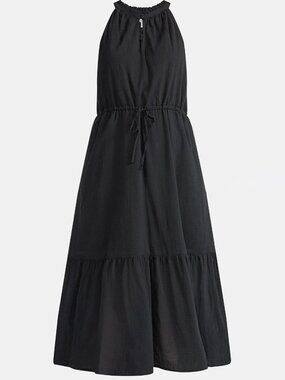 NWT, SZ XL (16-18) COTTON Blend, Tonal Stripe Halter Midi Dress, Black
